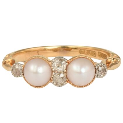 Edwardian 18k Gold, Double Pearl & Diamond Ring