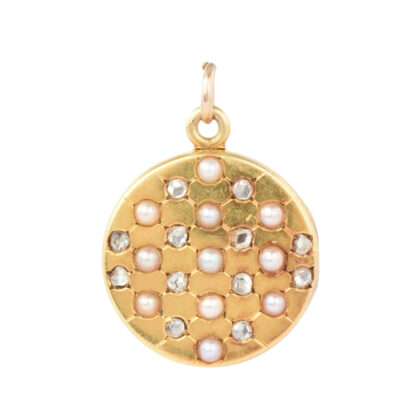 Edwardian 18k Gold Pearl & Diamond Chequered Locket