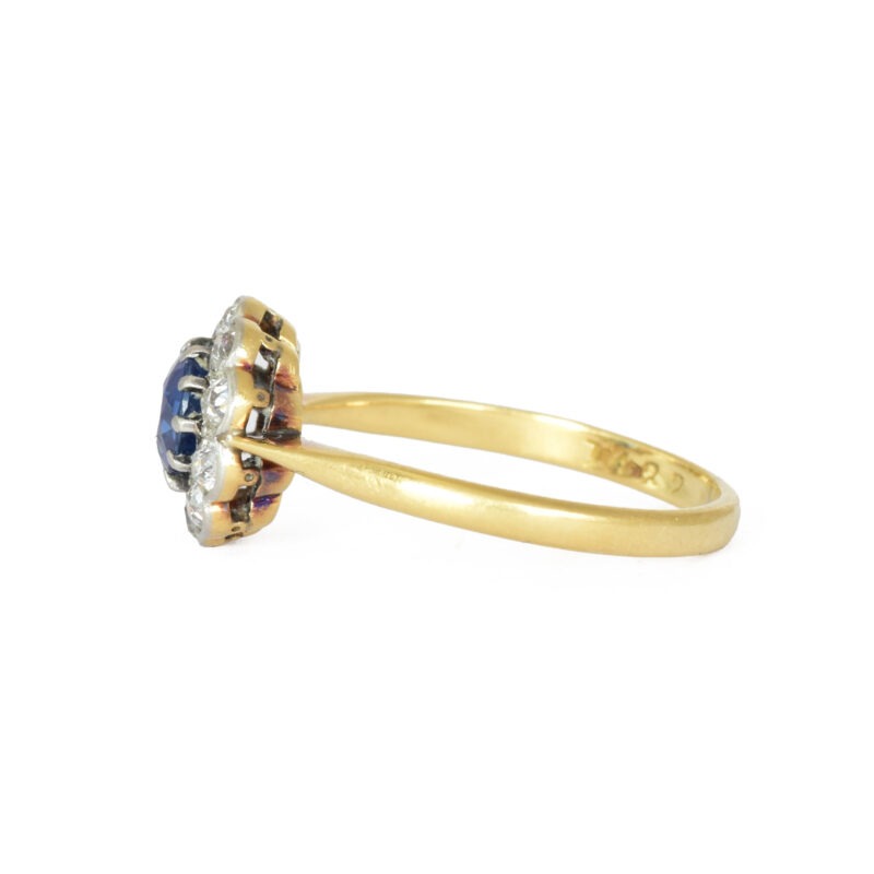 Edwardian 18k Gold Sapphire and Diamond Daisy Cluster Ring