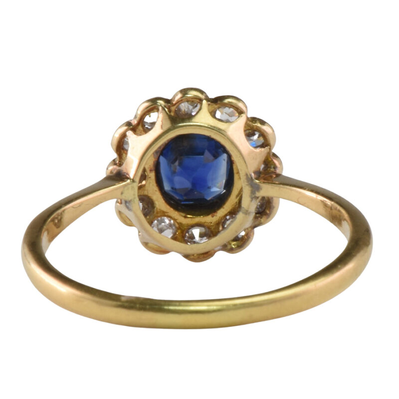 Edwardian 18k Gold, Sapphire & Diamond Cluster Ring