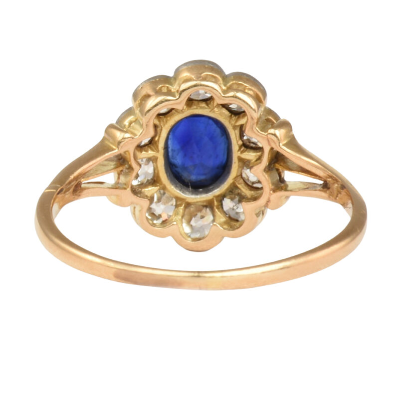 Edwardian 18k Gold Sapphire & Diamond Cluster Ring