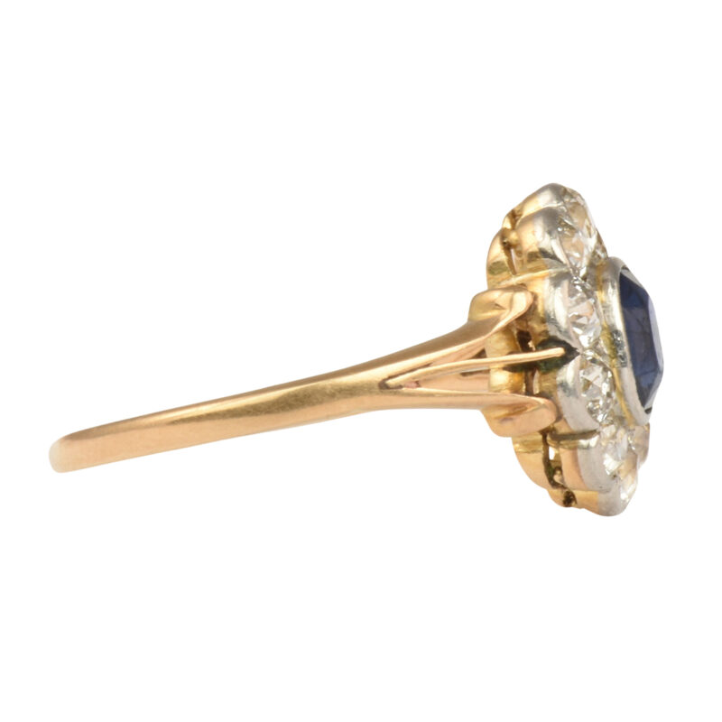 Edwardian 18k Gold Sapphire & Diamond Cluster Ring