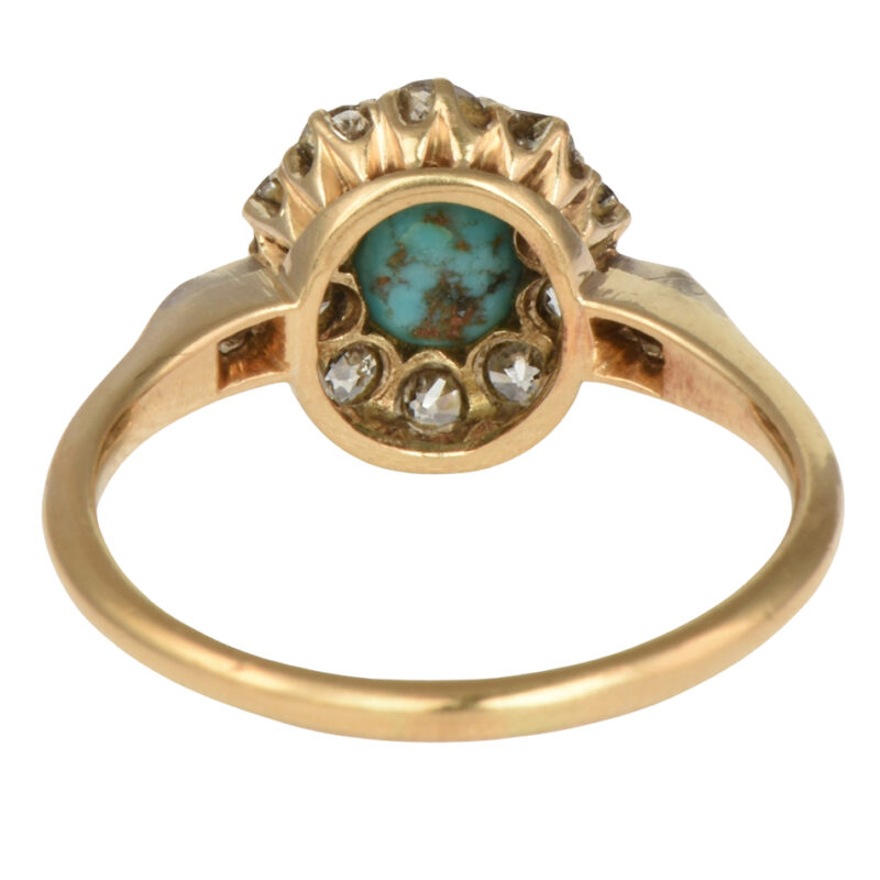 Edwardian 18k Gold, Turquoise & Diamond Cluster Ring