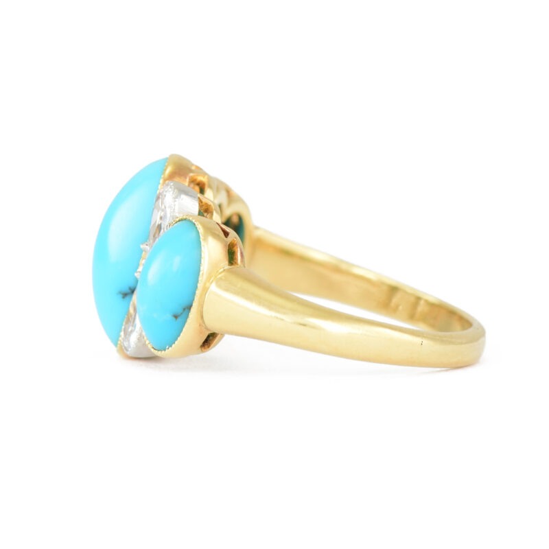 Edwardian 18k Gold Turquoise & Pear Cut Diamond Ring