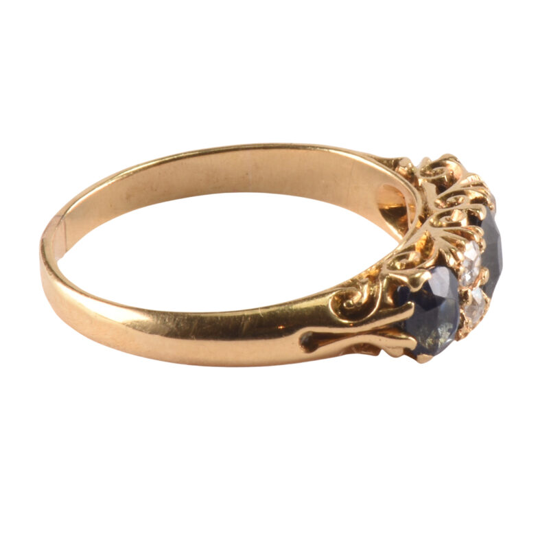 Edwardian Carved 18k Gold Sapphire & Diamond Ring
