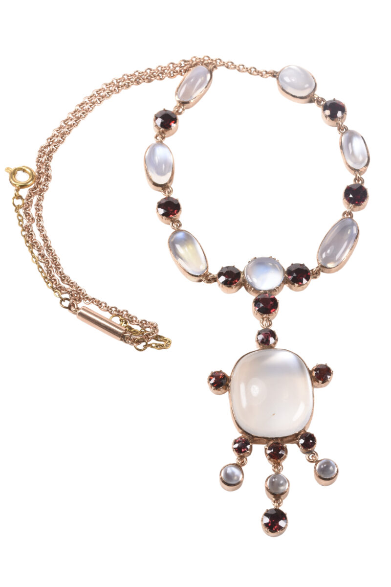 Edwardian Gold, Moonstone & Garnet Necklace