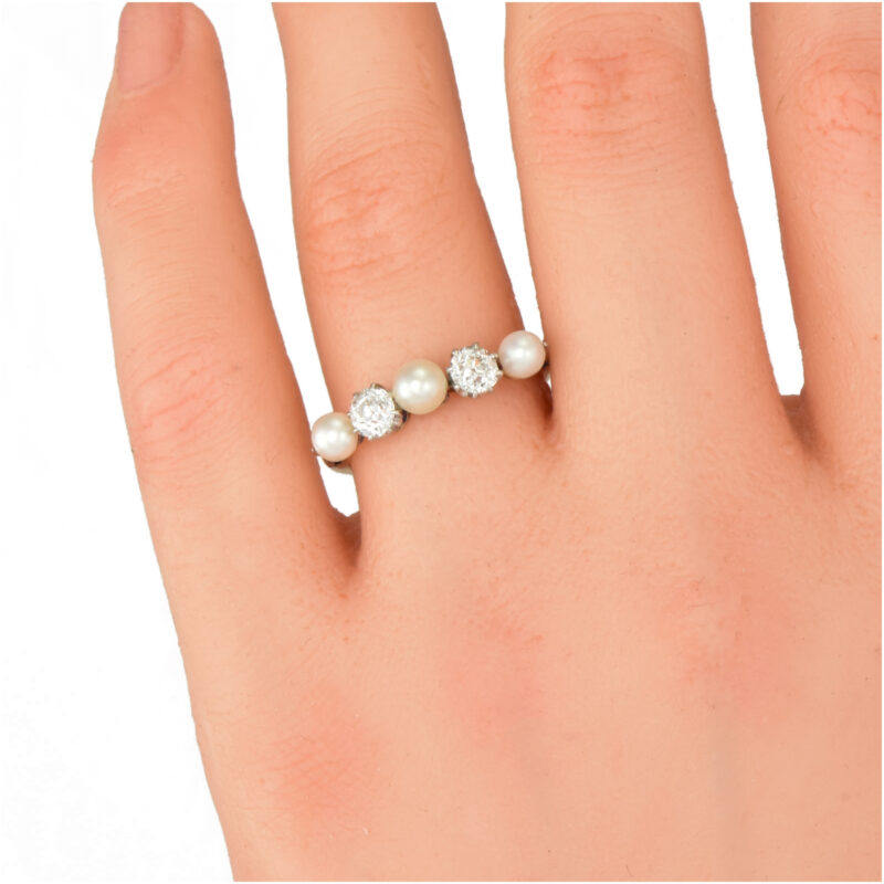 Edwardian Natural Pearl & Diamond Five Stone Ring