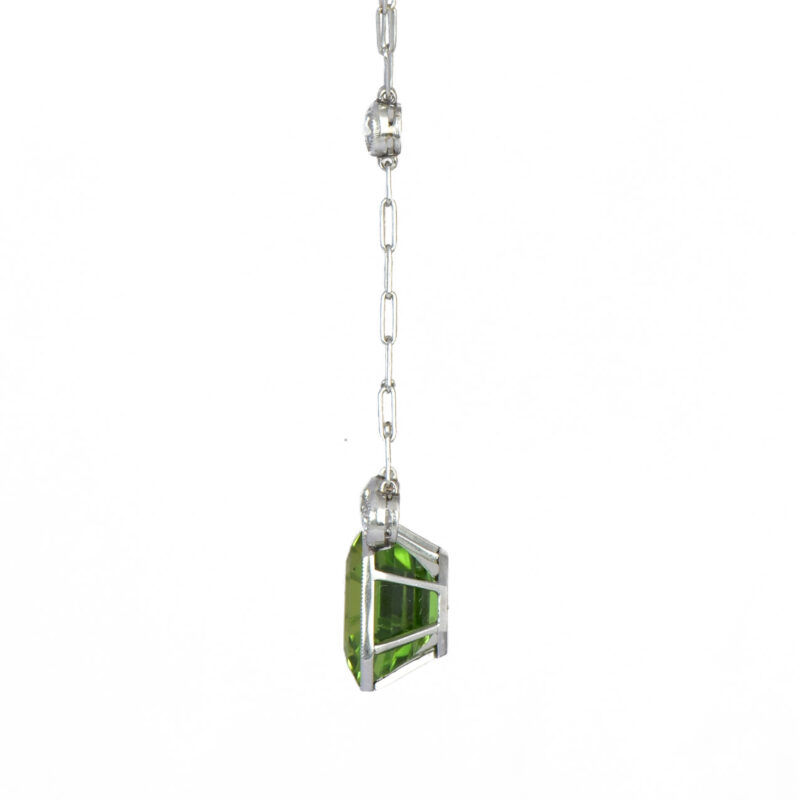 Edwardian Platinum Peridot & Diamond Pendant Necklace
