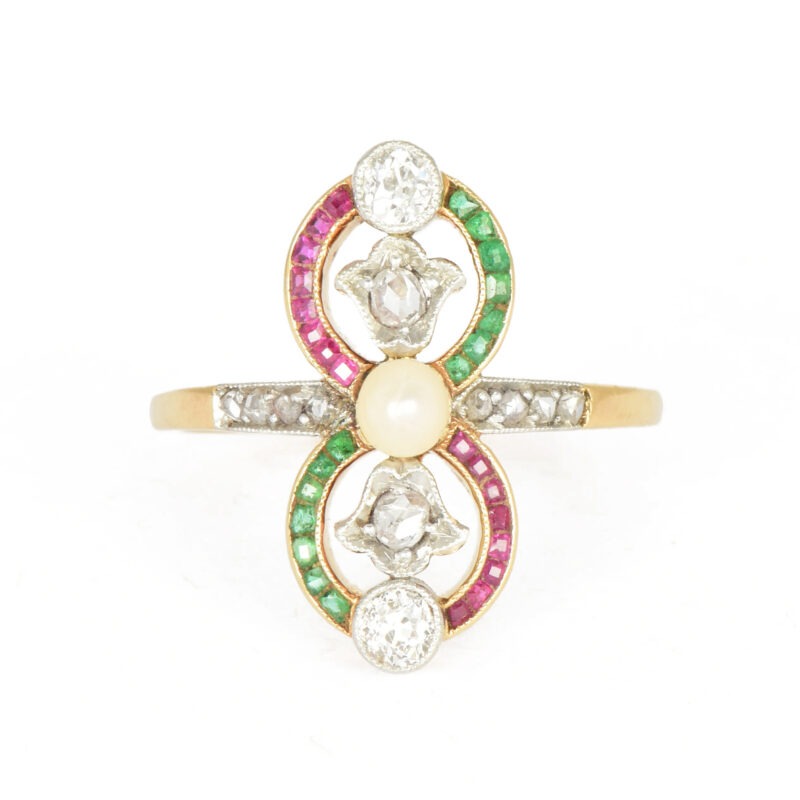 Edwardian Ruby, Emerald, Pearl & Diamond Ring
