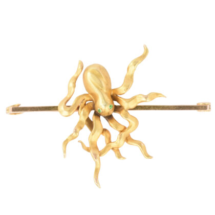 Edwardian Theatrical Interest Gold & Demantoid Garnet Octopus Brooch