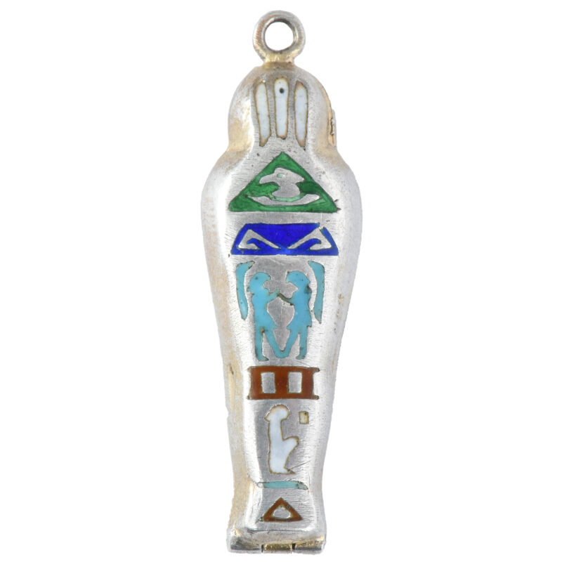 Egyptian Revival Silver & Enamel Opening Sarcophagus Charm
