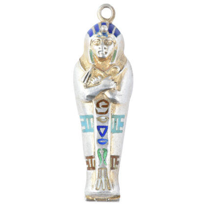 Egyptian Revival Silver & Enamel Opening Sarcophagus Charm