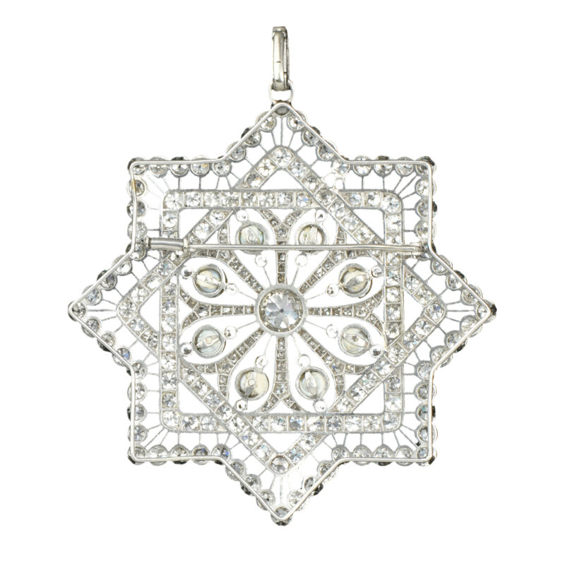 French Belle Époque Platinum, Diamond & Pearl Star Pendant