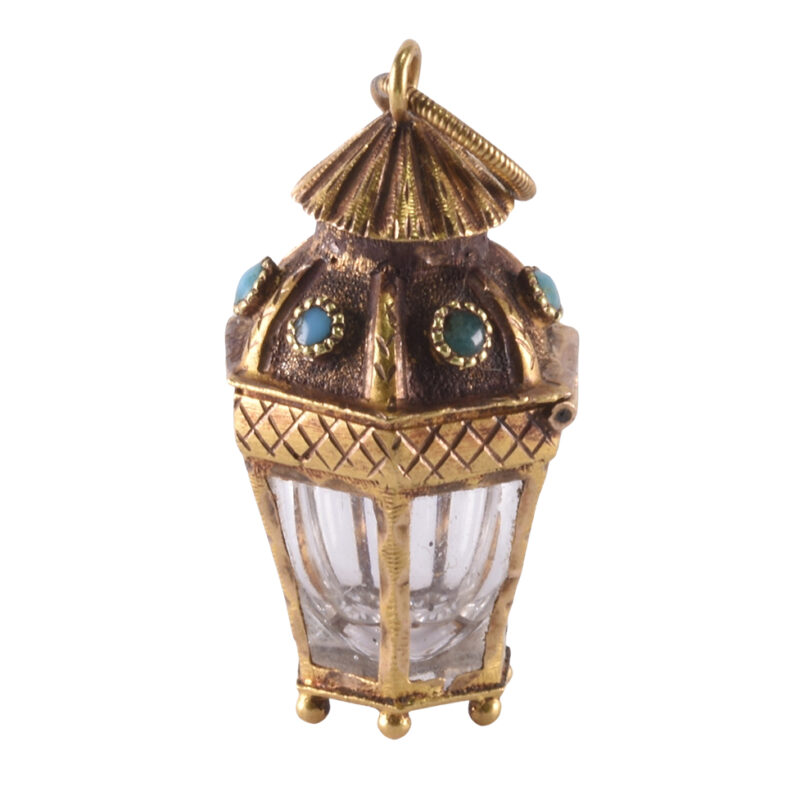 Georgian 15k Gold, Turquoise & Rock Crystal Lantern Locket