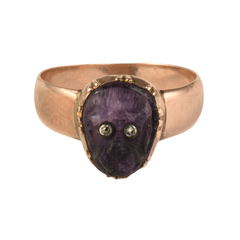 Georgian Gold, Carved Amethyst & Diamond Monkey Ring