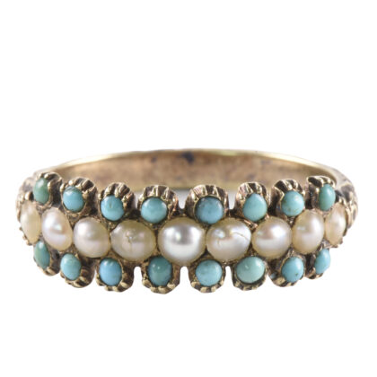 Georgian Gold Pearl & Turquoise Embossed Ring