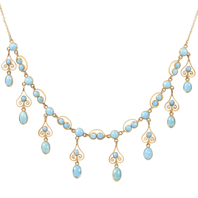 Gold & Turquoise Filigree Fringe Necklace