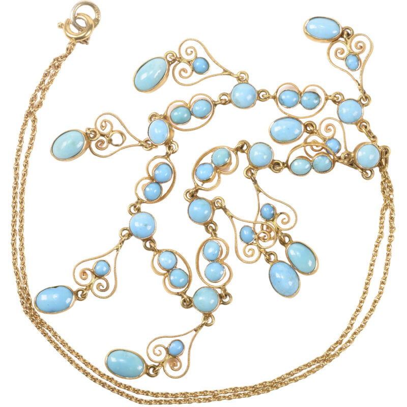 Gold & Turquoise Filigree Fringe Necklace