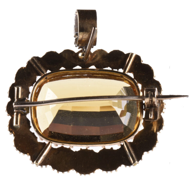 Large Georgian Gold, Citrine & Pearl Pendant/Brooch