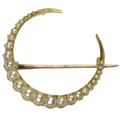 Late Victorian 15k Gold Pearl Crescent Brooch