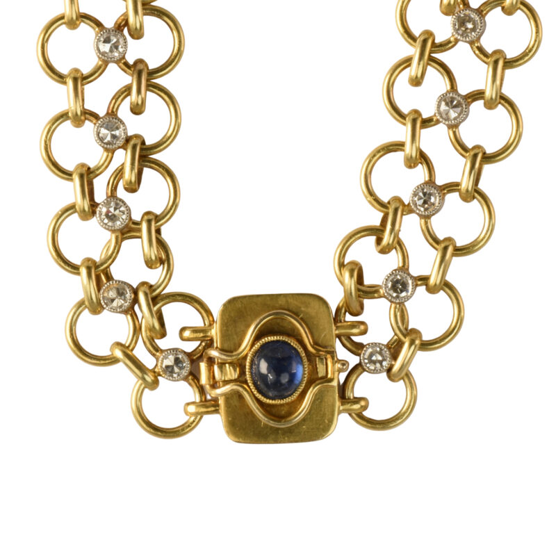 Mid Century 14k Gold Sapphire & Diamond Bracelet