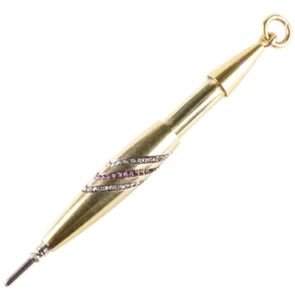 Sleek French 18ct gold diamond and ruby propelling pencil pendant