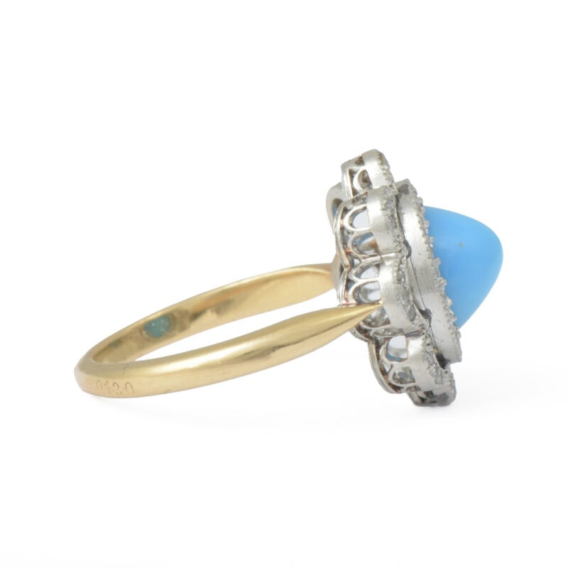 French Belle Époque 18k Gold Turquoise & Diamond Ring