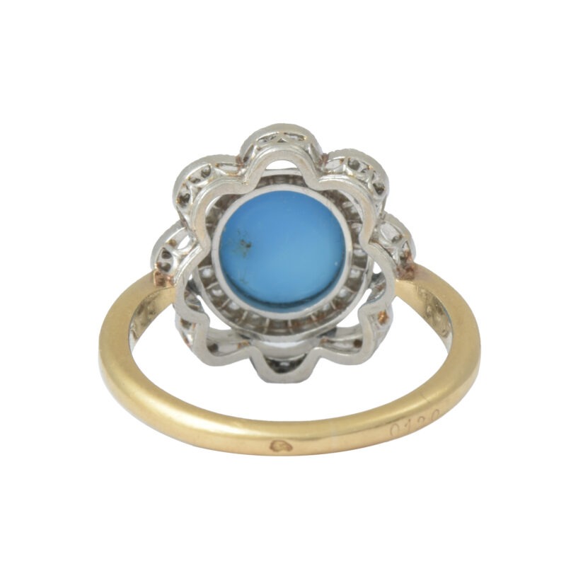 French Belle Époque 18k Gold Turquoise & Diamond Ring