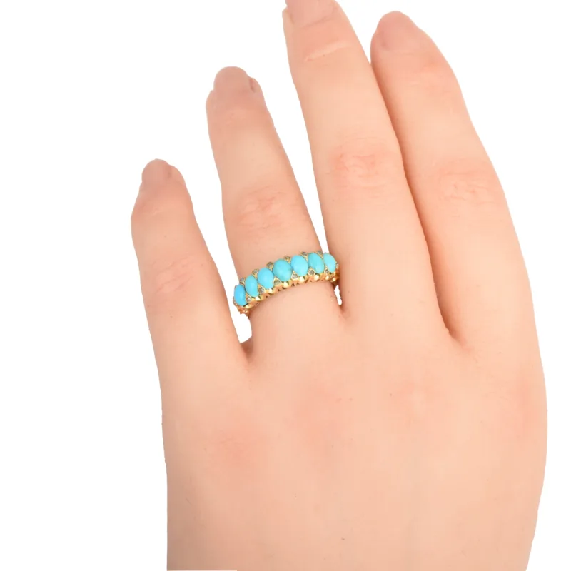 Victorian 18k Gold Seven Stone Turquoise Half Band Ring