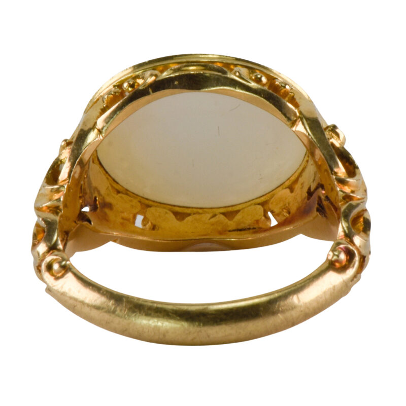 Victorian 15k Carved Gold & White Chalcedony Signet Ring