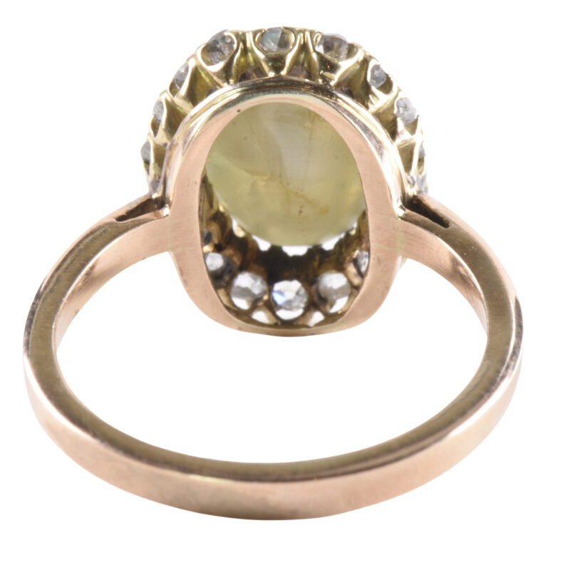 Victorian 15k Gold Cats Eye Chrysoberyl & Diamond Cluster Ring