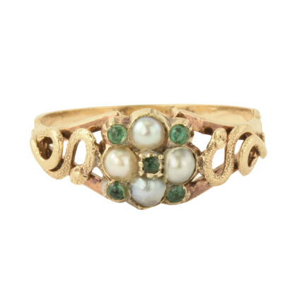 Victorian 15k Gold Emerald & Pearl Snake Cluster Ring