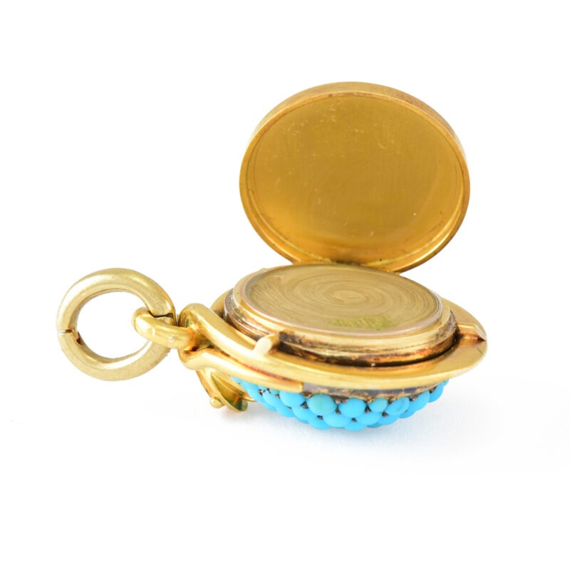 Victorian 15k Gold Pave Set Turquoise Snake Locket