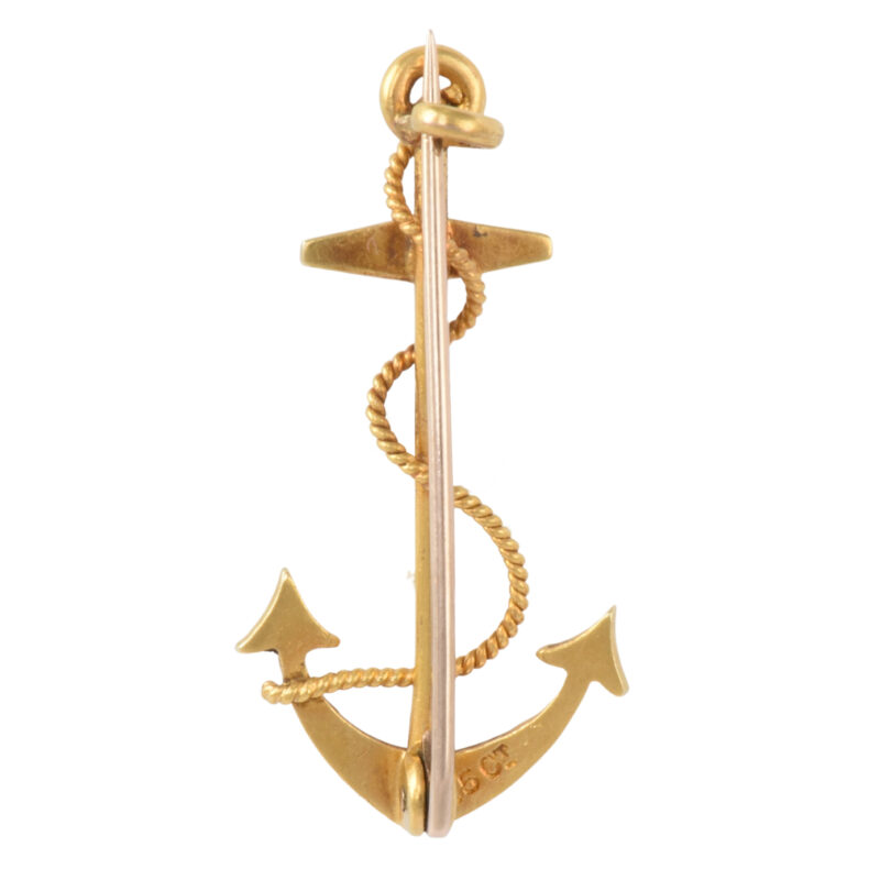 Victorian 15k Gold & Pearl Anchor Brooch