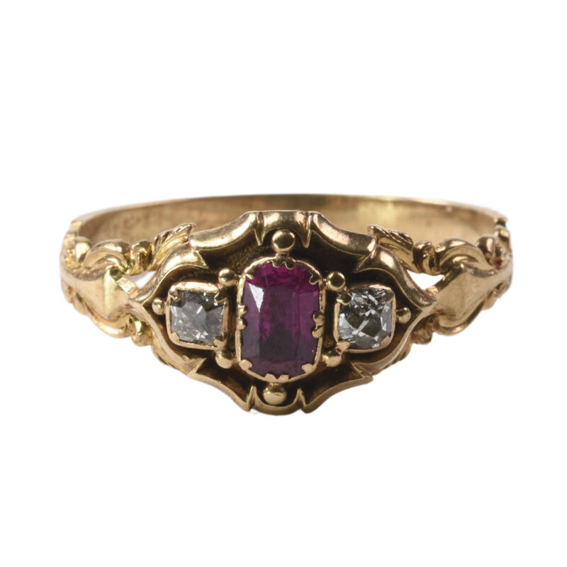 Victorian 15k Gold, Ruby & Diamond Locket Ring - Ejay Antiques