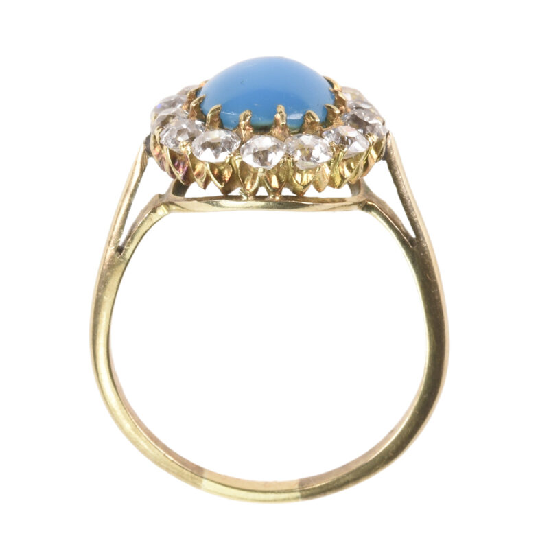 Victorian 15k Gold Turquoise & Diamond Cluster Ring