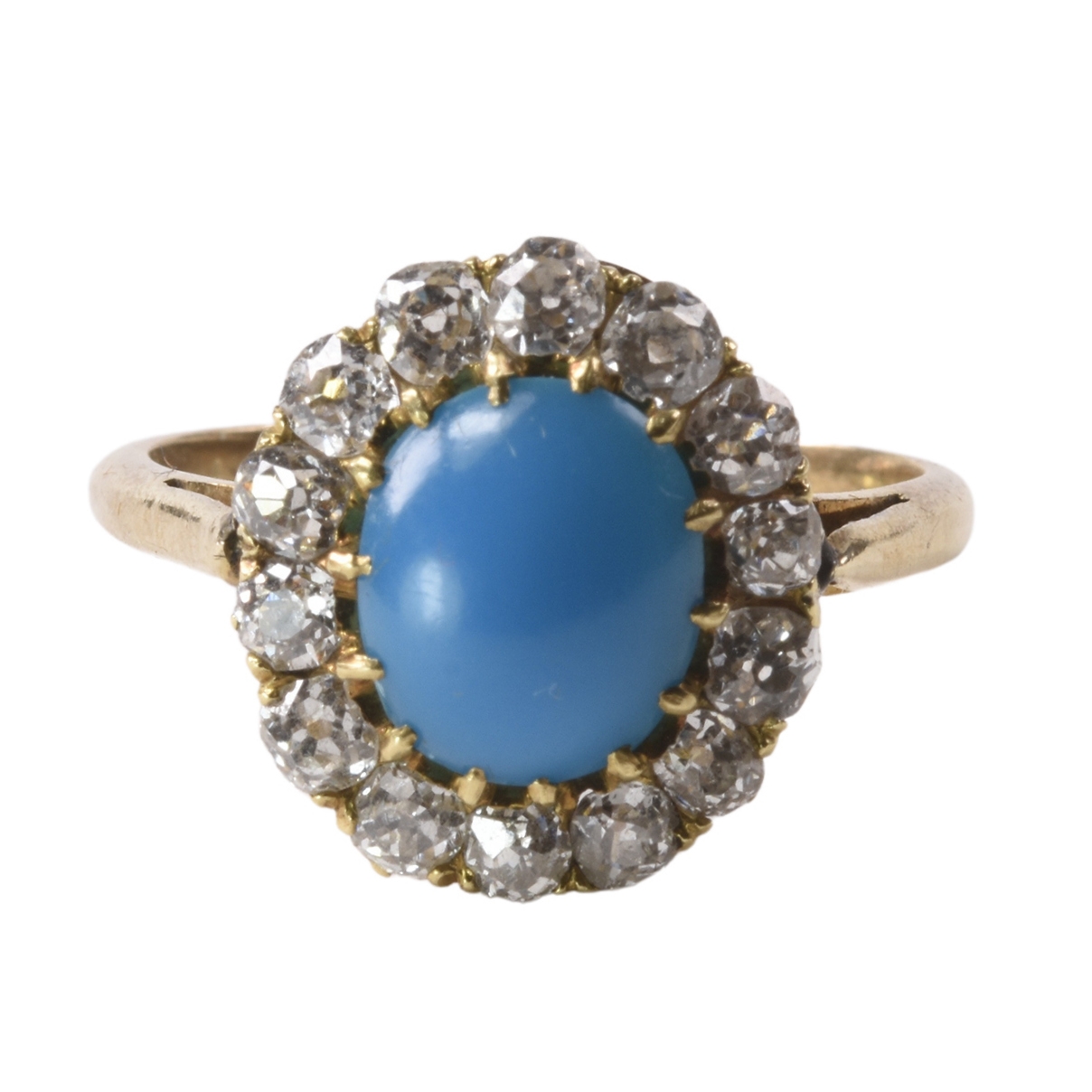 Victorian 15k Gold Turquoise & Diamond Cluster Ring - Ejay Antiques
