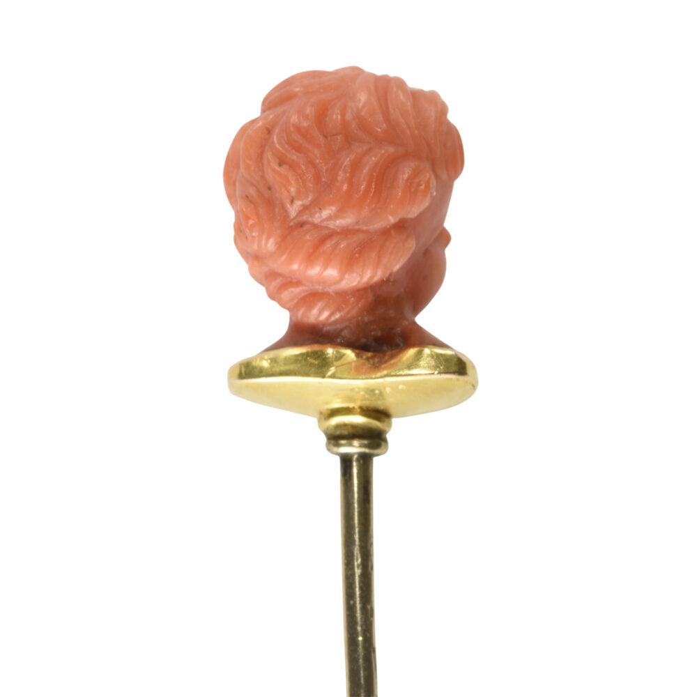 Victorian 18k Gold & Carved Coral Cherub Stick Pin