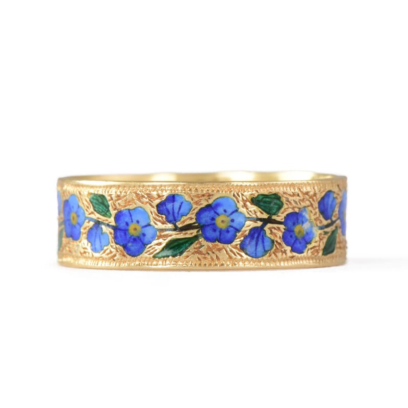 Victorian 18k Gold & Enamel Forget Me Not Band