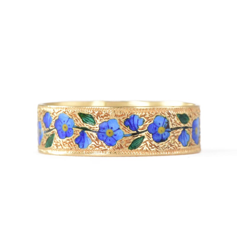 Victorian 18k Gold & Enamel Forget Me Not Band