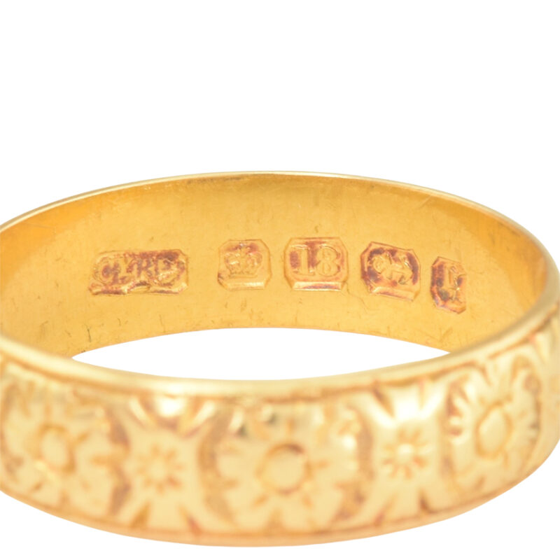 Victorian 18k Gold Floral Chased Band Ring