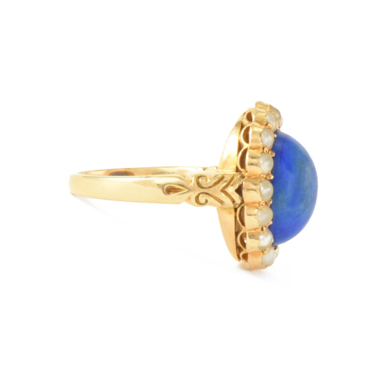 Victorian 18k Gold, Lapis Lazuli & Pearl Ring