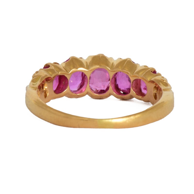 Victorian 18k Gold & Pink Sapphire Five Stone Ring