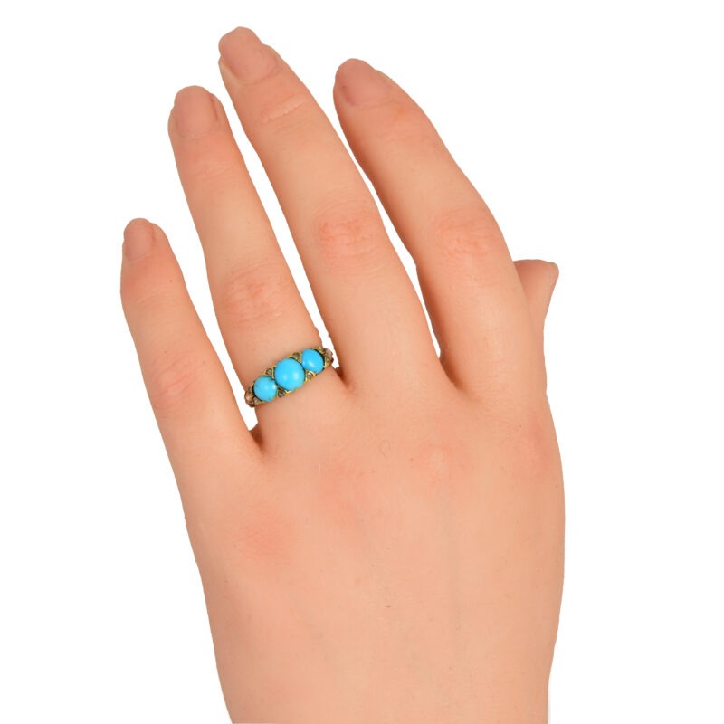 Victorian 18k Gold & Turquoise Three Stone Ring