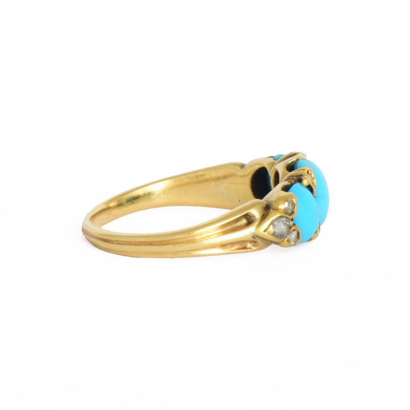 Victorian 18k Gold & Turquoise Three Stone Ring