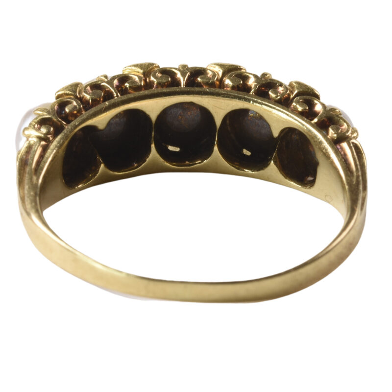 Victorian Carved 18k Gold, Pearl & Diamond Ring