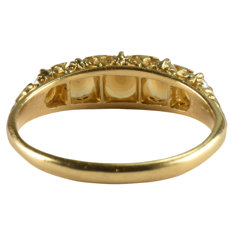 Victorian Carved 18k Gold Pearl & Diamond Ring