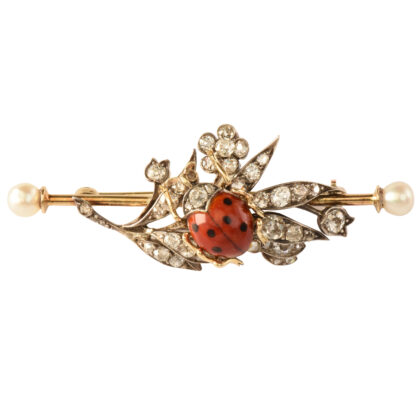 Victorian Diamond, Enamel & Pearl Ladybird Brooch