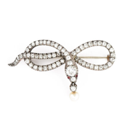 Victorian Diamond & Pearl Coiled Snake Brooch