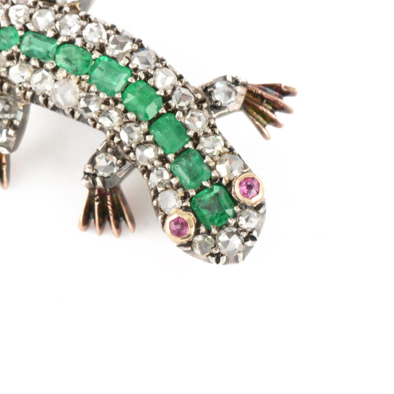 Victorian Emerald & Diamond Lizard Brooch